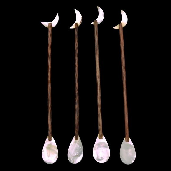 Handmade Spoons Set of 4 Mother of Pearl Long Wood Handles Ice Tea Spoon - Picture 2 of 5